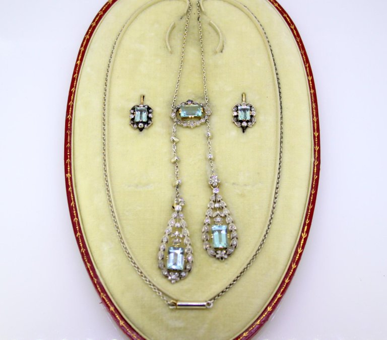 Antique Belle Époque Aquamarine and Diamond Suite