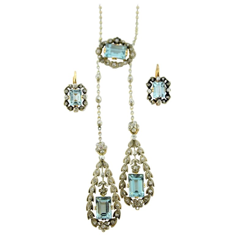 Antique Belle Époque Aquamarine and Diamond Suite