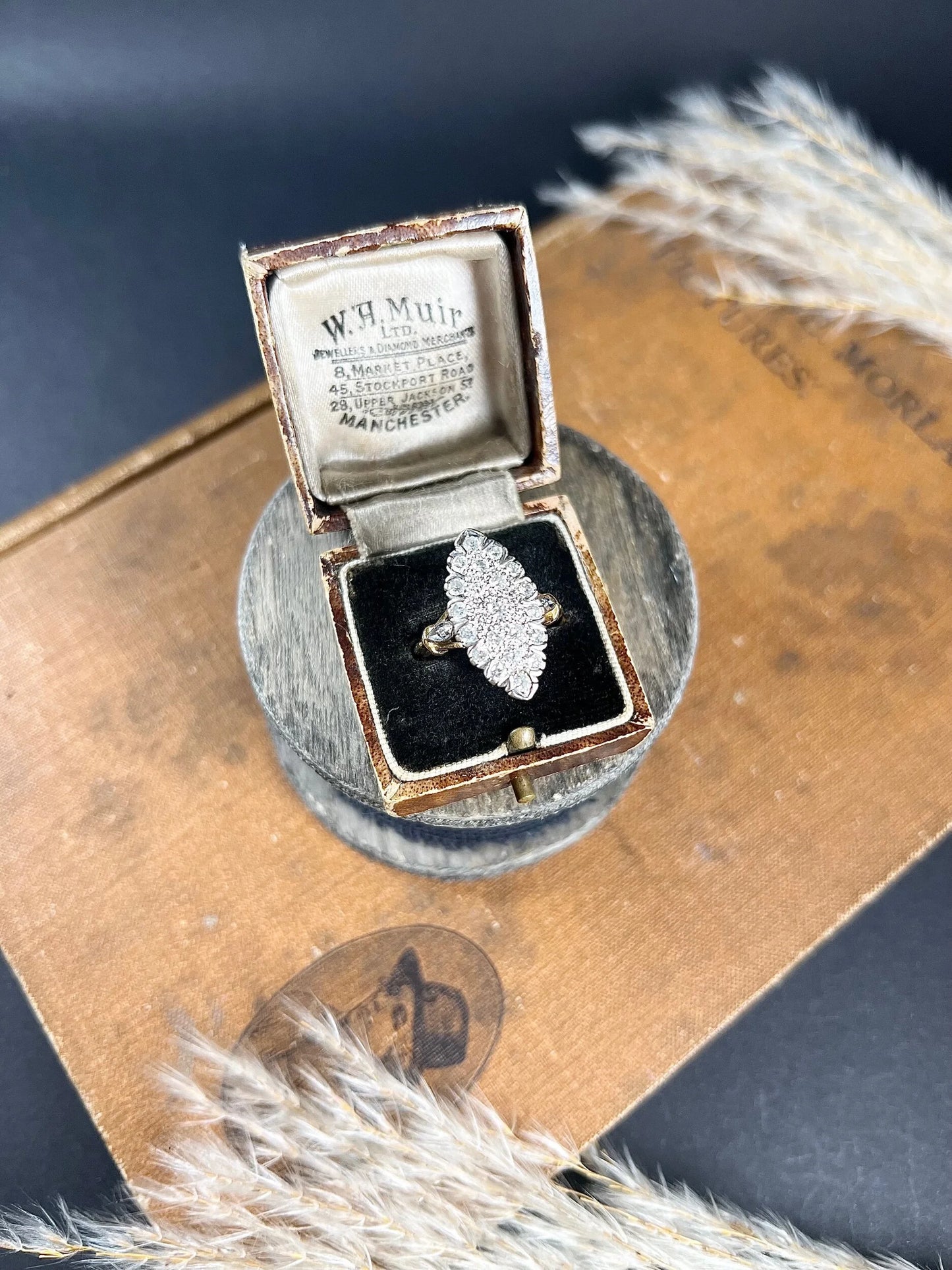 Vintage French 1940s Diamond Marquise Navette Cluster Ring