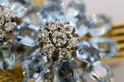 Vintage Aquamarine and Diamond Floral Brooch