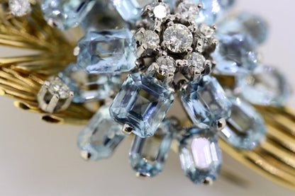 Vintage Aquamarine and Diamond Floral Brooch