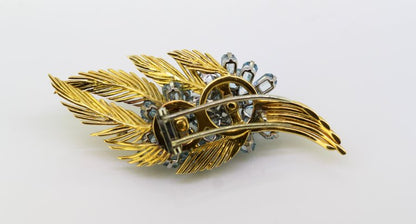 Vintage Aquamarine and Diamond Floral Brooch