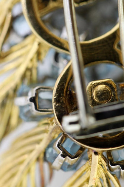 Vintage Aquamarine and Diamond Floral Brooch