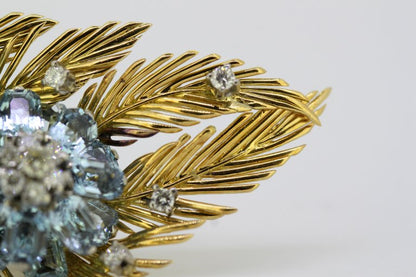 Vintage Aquamarine and Diamond Floral Brooch