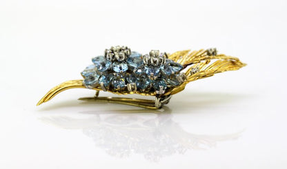 Vintage Aquamarine and Diamond Floral Brooch