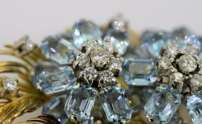 Vintage Aquamarine and Diamond Floral Brooch