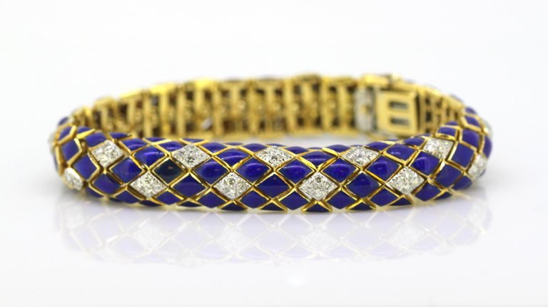 Vintage Blue Enamel and Diamond Bracelet