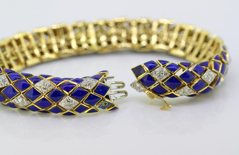 Vintage Blue Enamel and Diamond Bracelet