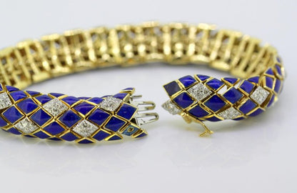Vintage Blue Enamel and Diamond Bracelet