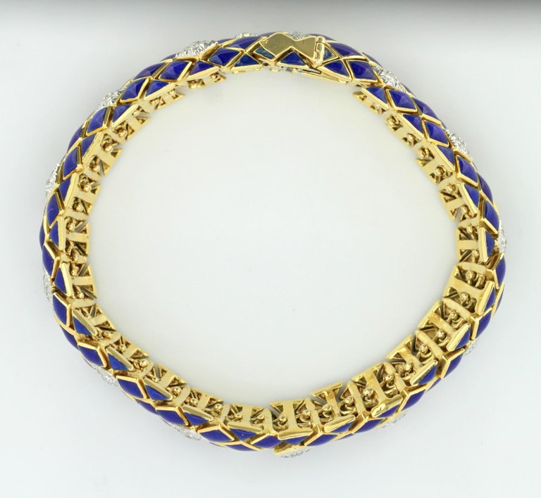 Vintage Blue Enamel and Diamond Bracelet