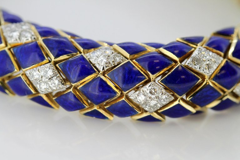 Vintage Blue Enamel and Diamond Bracelet