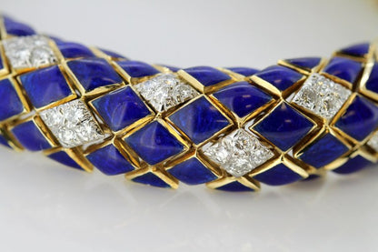 Vintage Blue Enamel and Diamond Bracelet