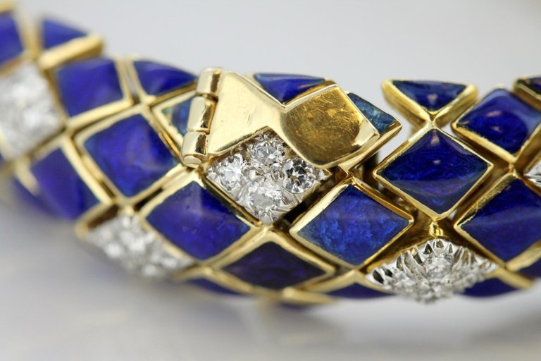 Vintage Blue Enamel and Diamond Bracelet