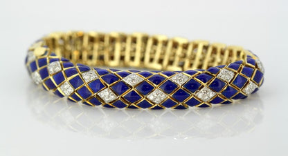 Vintage Blue Enamel and Diamond Bracelet