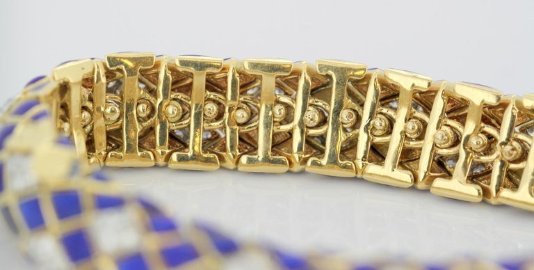 Vintage Blue Enamel and Diamond Bracelet