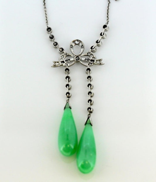 Antique Art Deco Jade and Diamond Necklace