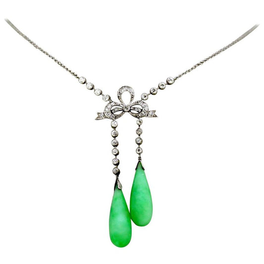 Antique Art Deco Jade and Diamond Necklace