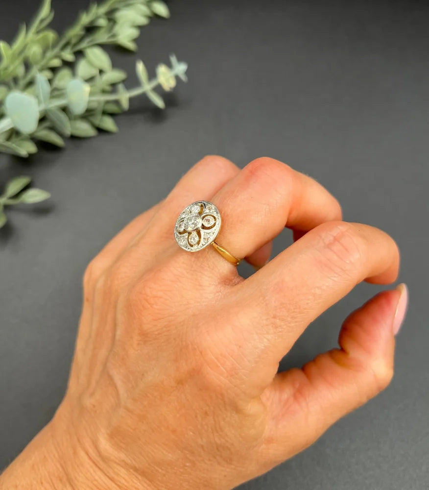 Edwardian Antique Diamond Circular Compass Points Cluster Ring