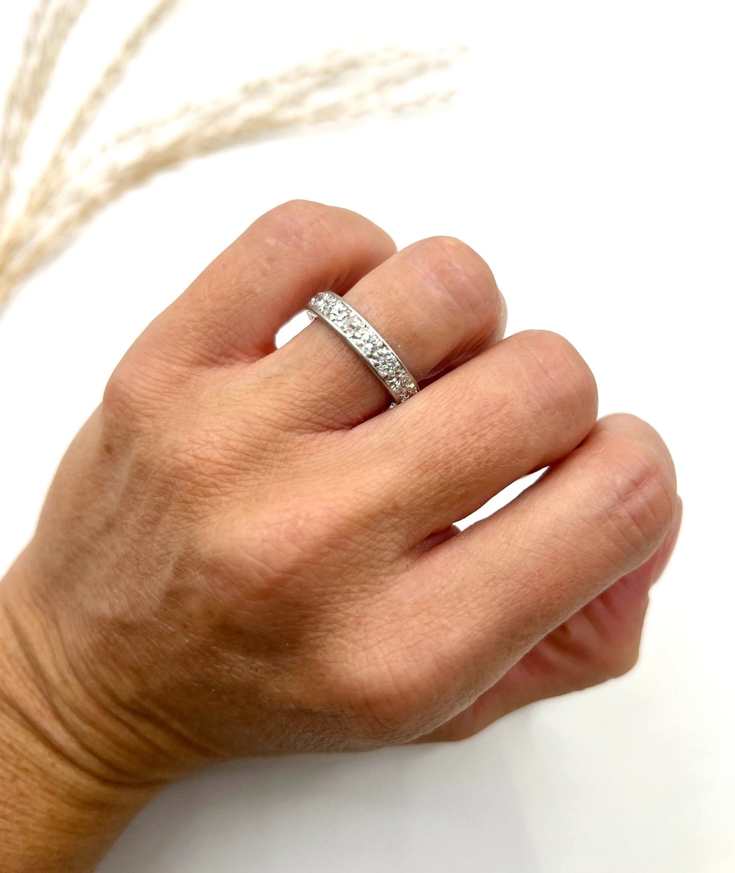 French Antique Platinum 1.40 Carats Diamond Full Eternity Ring, Circa 1920