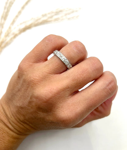 French Antique Platinum 1.40 Carats Diamond Full Eternity Ring, Circa 1920