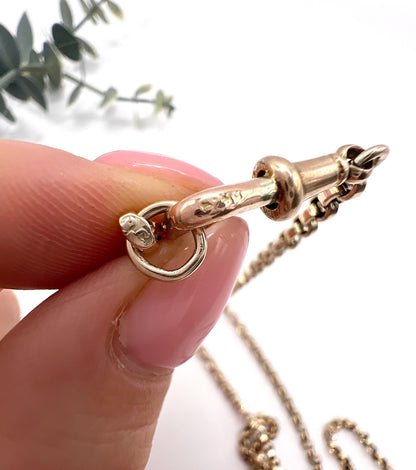 Antique 9 Carat Rose Gold 28 Inch Rolo Link Chain with Swivel Clasp, Circa 1900