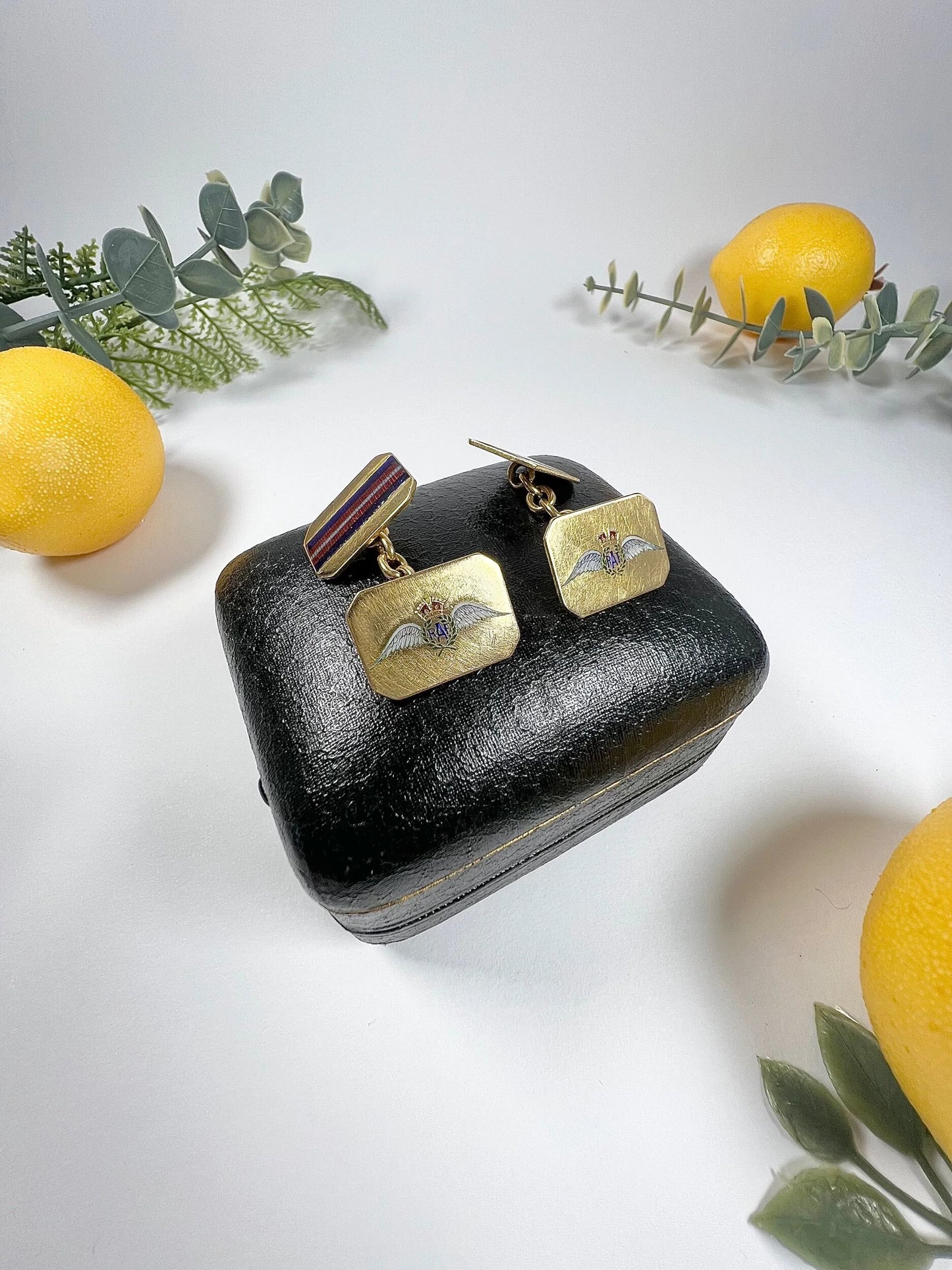 Antique 18 Carat Gold and Enamel Royal Air Force Cufflinks, Circa 1910