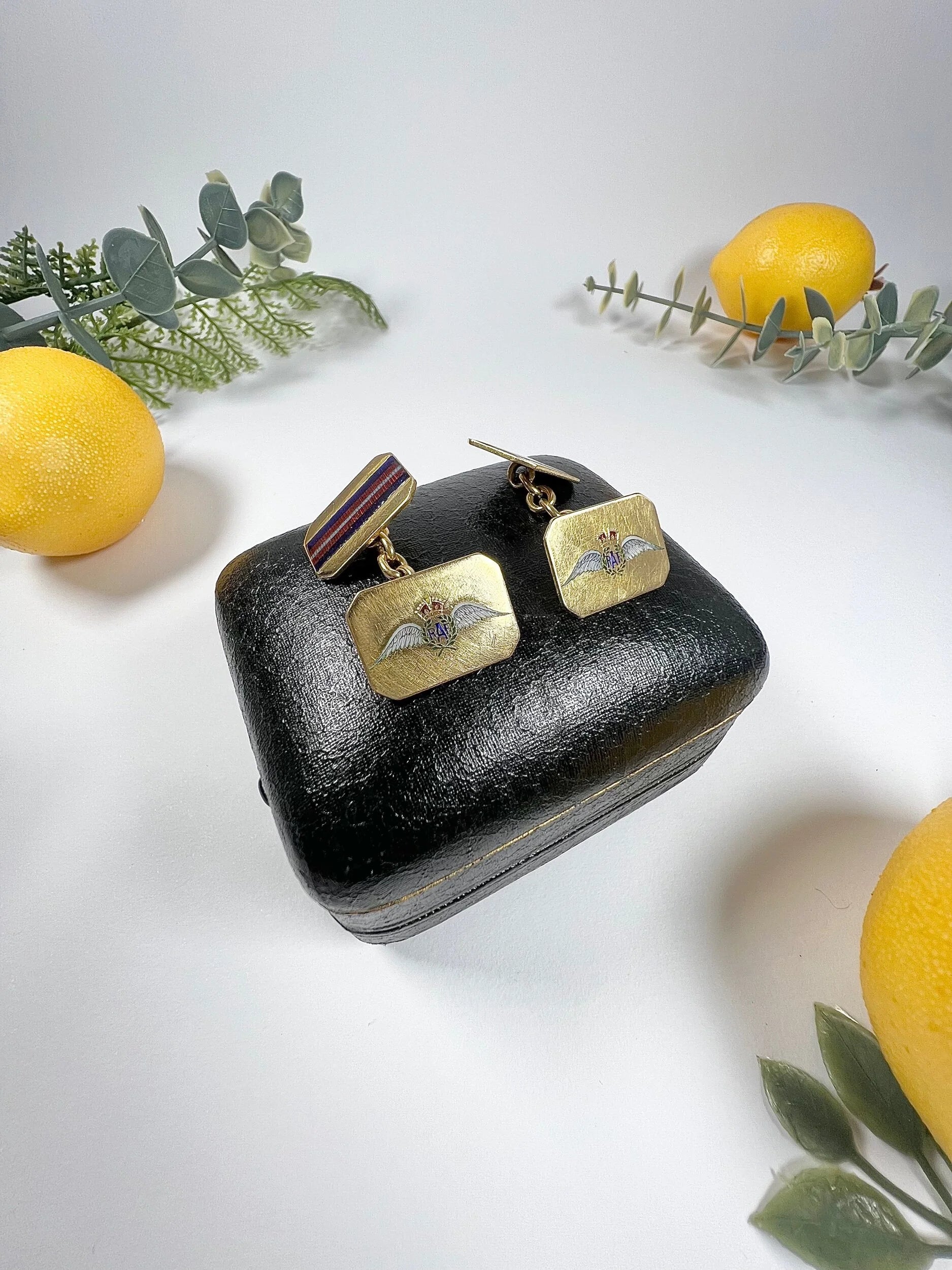 Antique 18 Carat Gold and Enamel Royal Air Force Cufflinks, Circa 1910