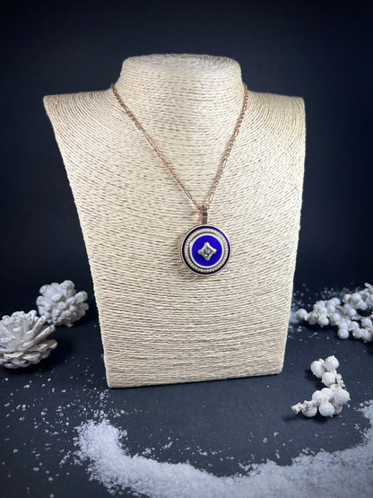 Antique 15 Carat Gold Guilloche Enamel, Diamond, Pearl and Rock Crystal Locket Pendant