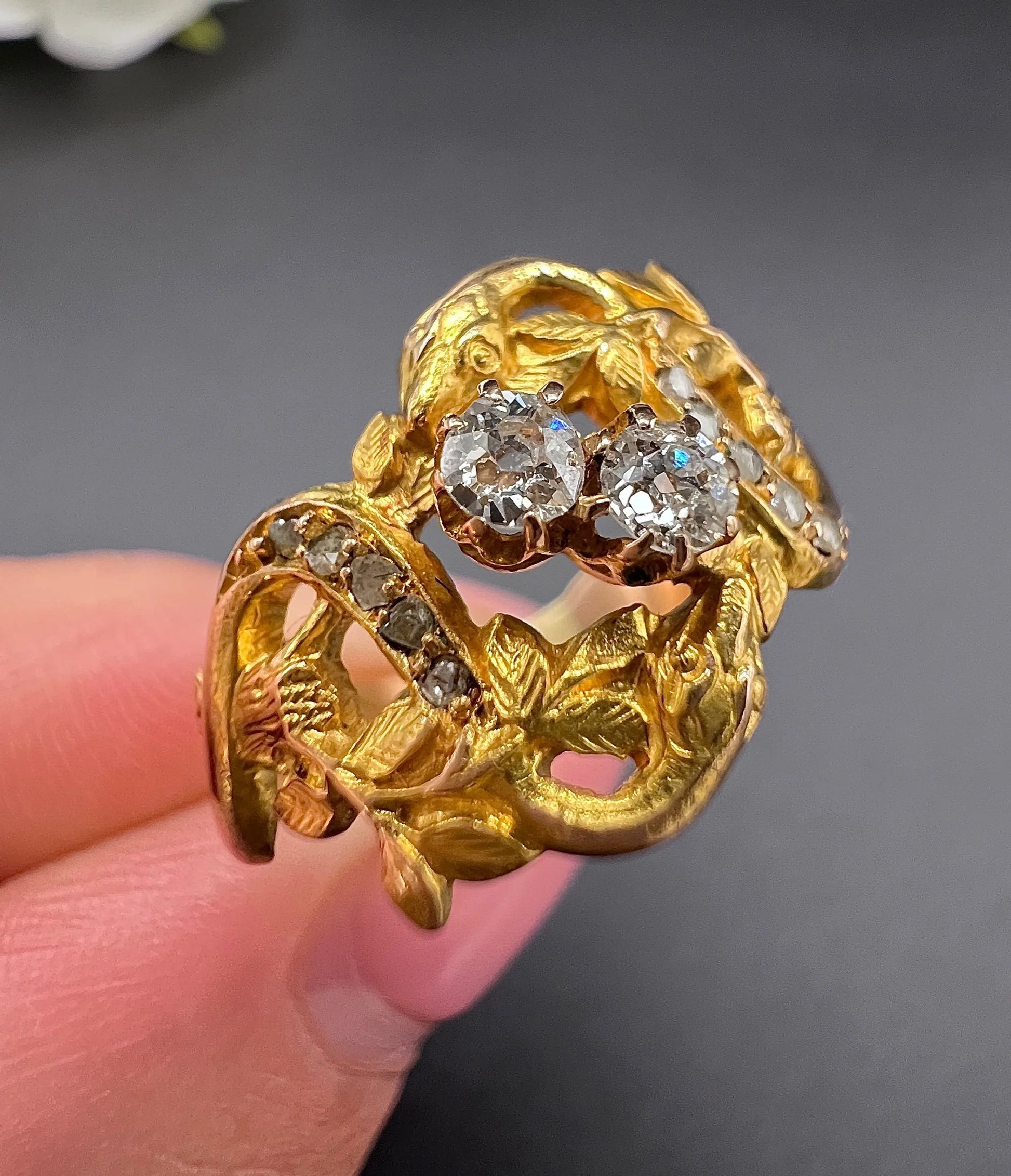 Antique 18ct Yellow Gold, Art Nouveau Diamond Snake Ring