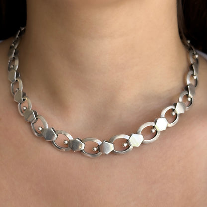Vintage Late Art Deco 1938 Silver Fancy Link Chain Necklace