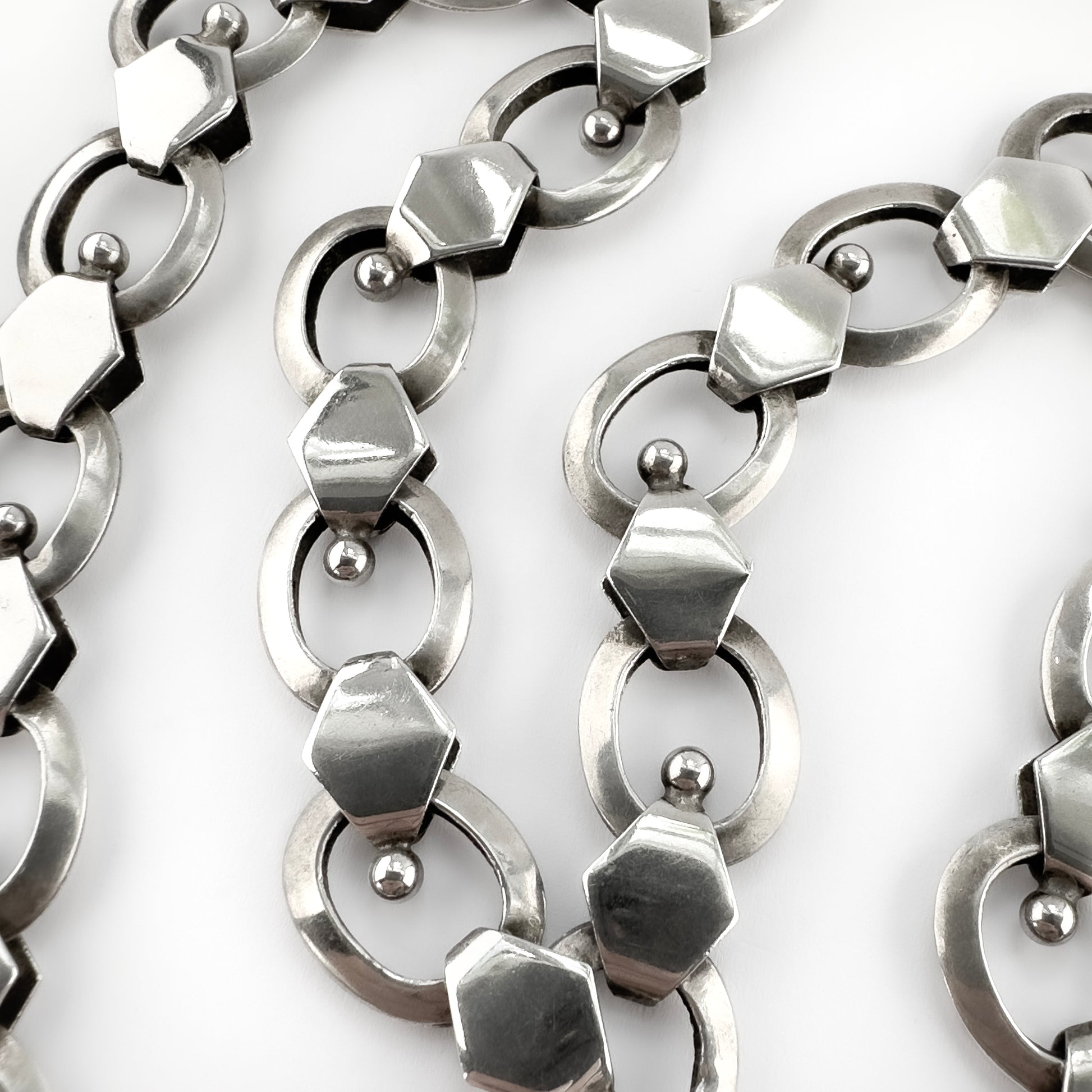 Vintage Late Art Deco 1938 Silver Fancy Link Chain Necklace