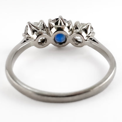Ceylon Sapphire Diamond 3 Stone Ring