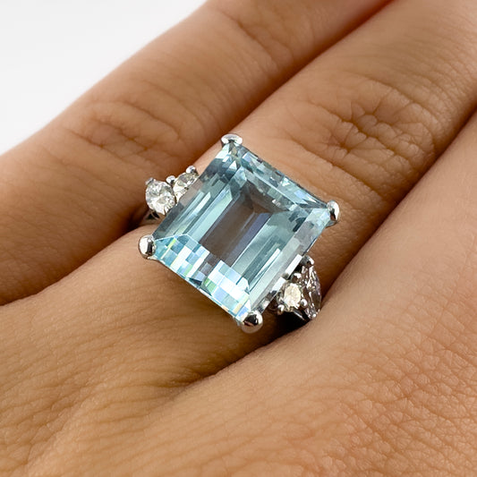 Vintage 6ct Aquamarine and Diamond Dress Ring, Circa 1950s