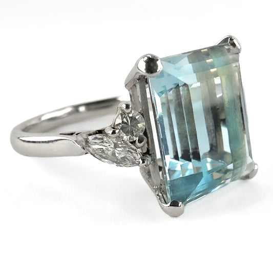 Vintage 6ct Aquamarine and Diamond Dress Ring, Circa 1950s