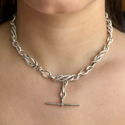 Edwardian Antique Silver Rope Knot Fancy Link Albert Chain Necklace