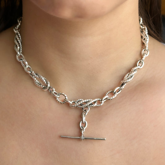 Edwardian Antique Silver Rope Knot Fancy Link Albert Chain Necklace