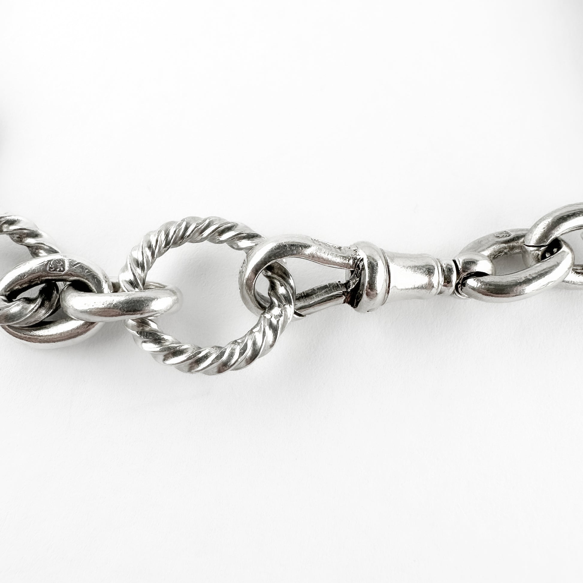 Edwardian Antique Silver Rope Knot Fancy Link Albert Chain Necklace