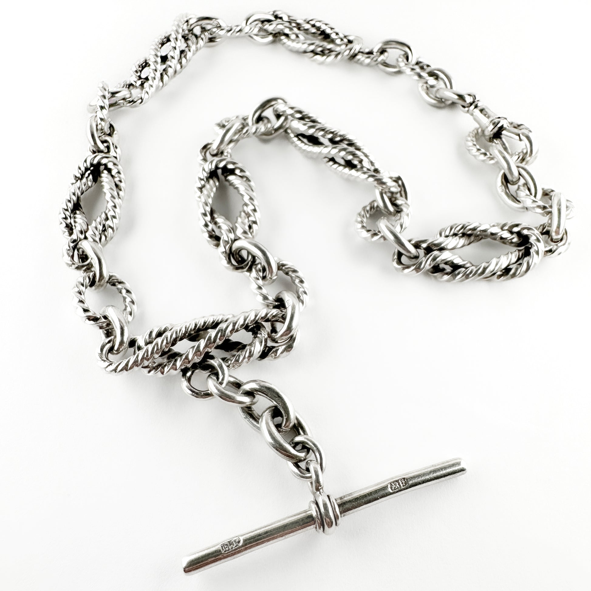 Edwardian Antique Silver Rope Knot Fancy Link Albert Chain Necklace