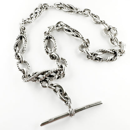 Edwardian Antique Silver Rope Knot Fancy Link Albert Chain Necklace