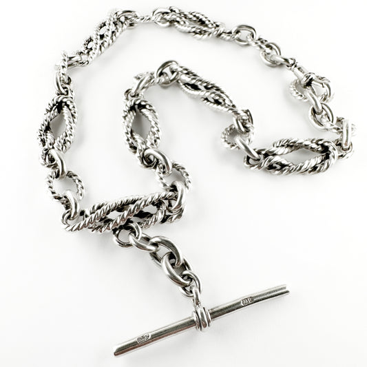 Edwardian Antique Silver Rope Knot Fancy Link Albert Chain Necklace