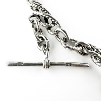 Edwardian Antique Silver Rope Knot Fancy Link Albert Chain Necklace