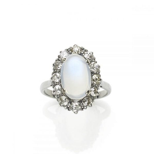 Moonstone and Diamond Cluster Ring