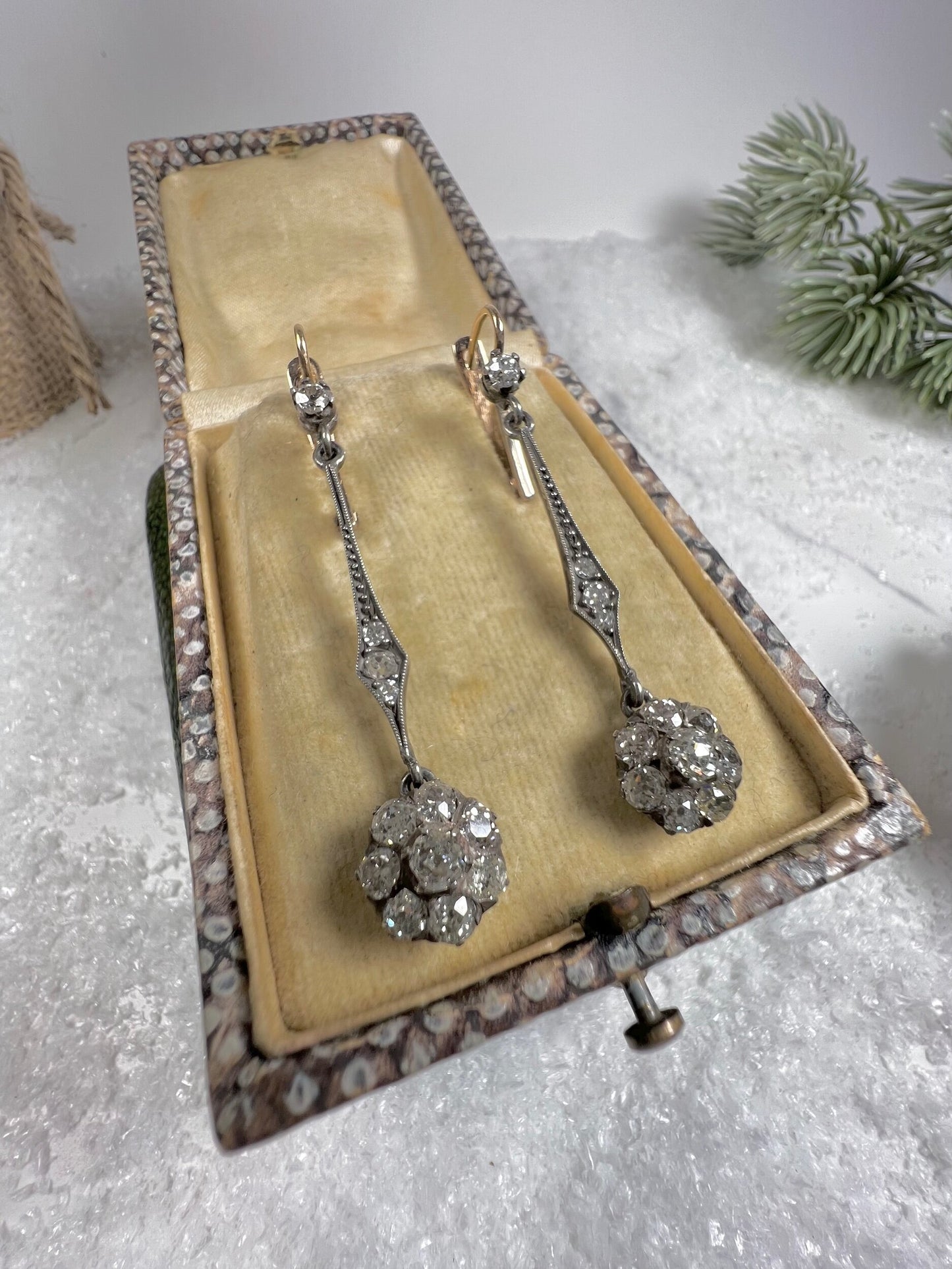 Victorian 18 Carat Gold and Silver Old Mine Cut Diamond Daisy Drop Earrings, Circa 1880