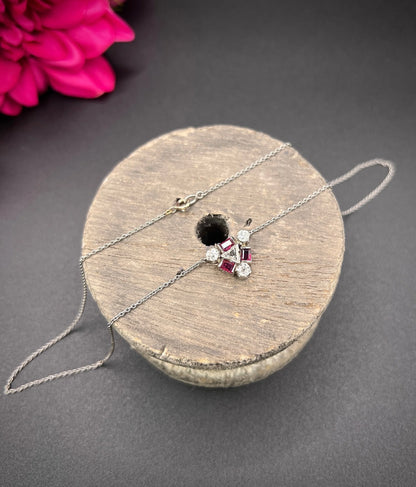 Vintage 18ct White Gold, 1930s Ruby & Diamond Pendant Necklace