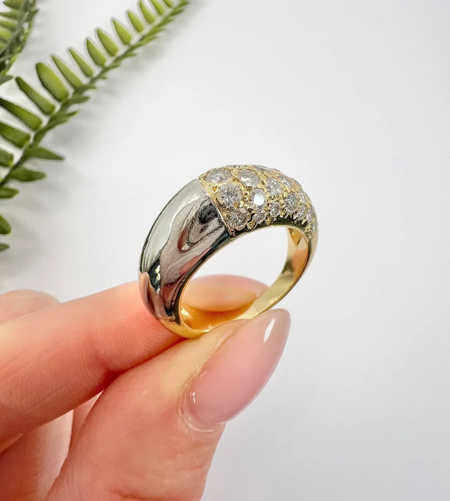 Vintage Diamond Pave Cocktail Ring In 18 Carat Yellow Gold And Platinum