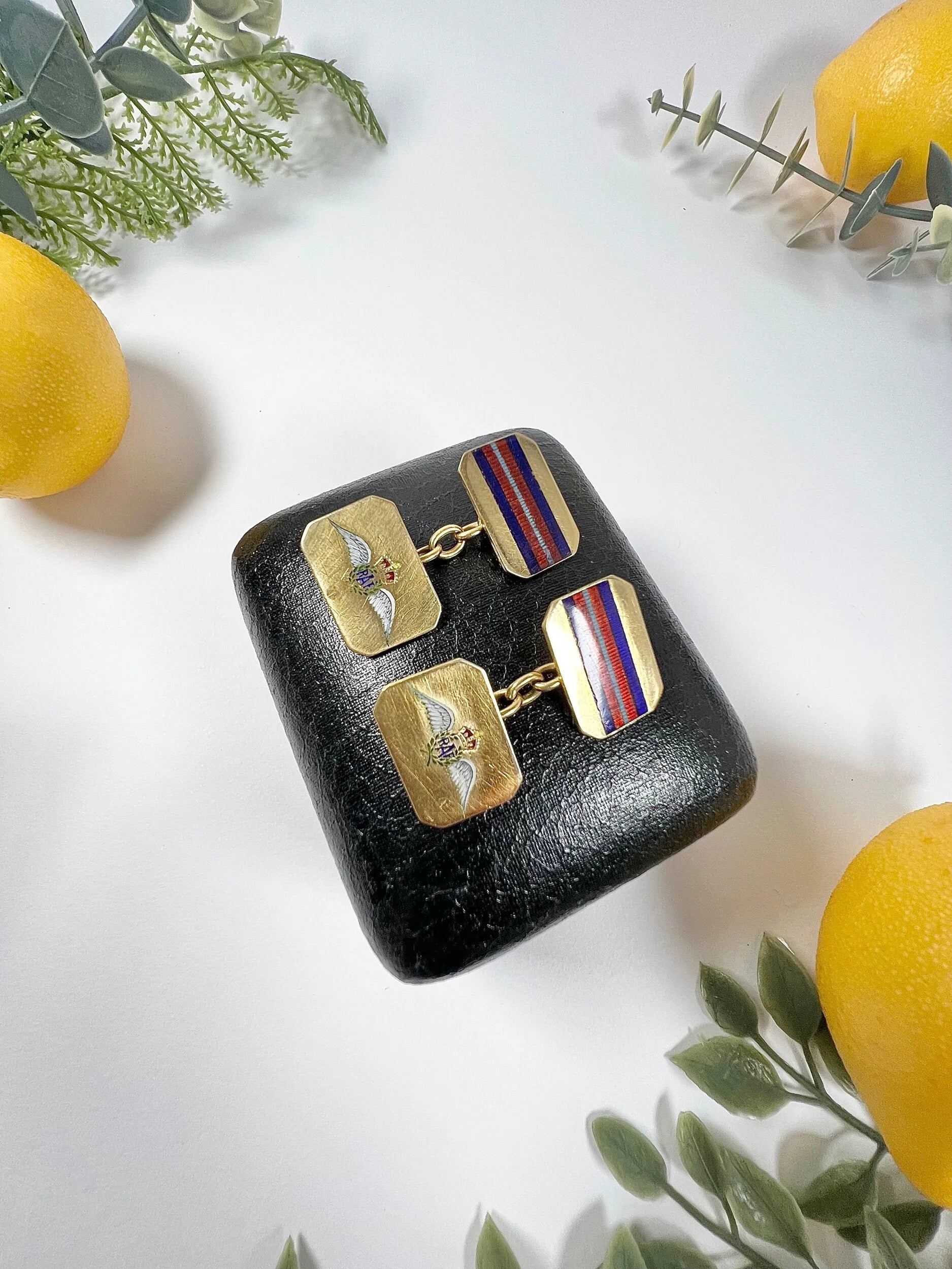 Antique 18 Carat Gold and Enamel Royal Air Force Cufflinks, Circa 1910