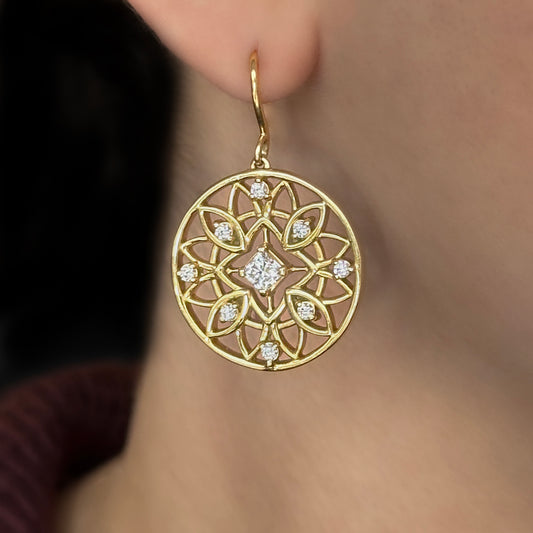 Heart on Fire HOF Diamond Geometric Circle Large Drop Earrings