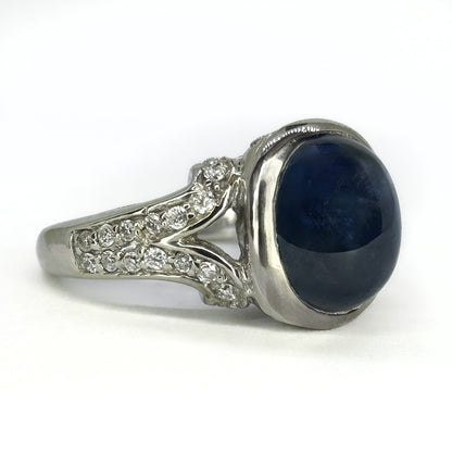 Sapphire and Diamond Cabochon Ring