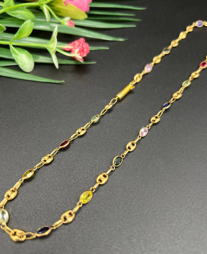 Vintage 18 Carat Yellow Gold Gemstone Harlequin Necklace with Barrel Clasp