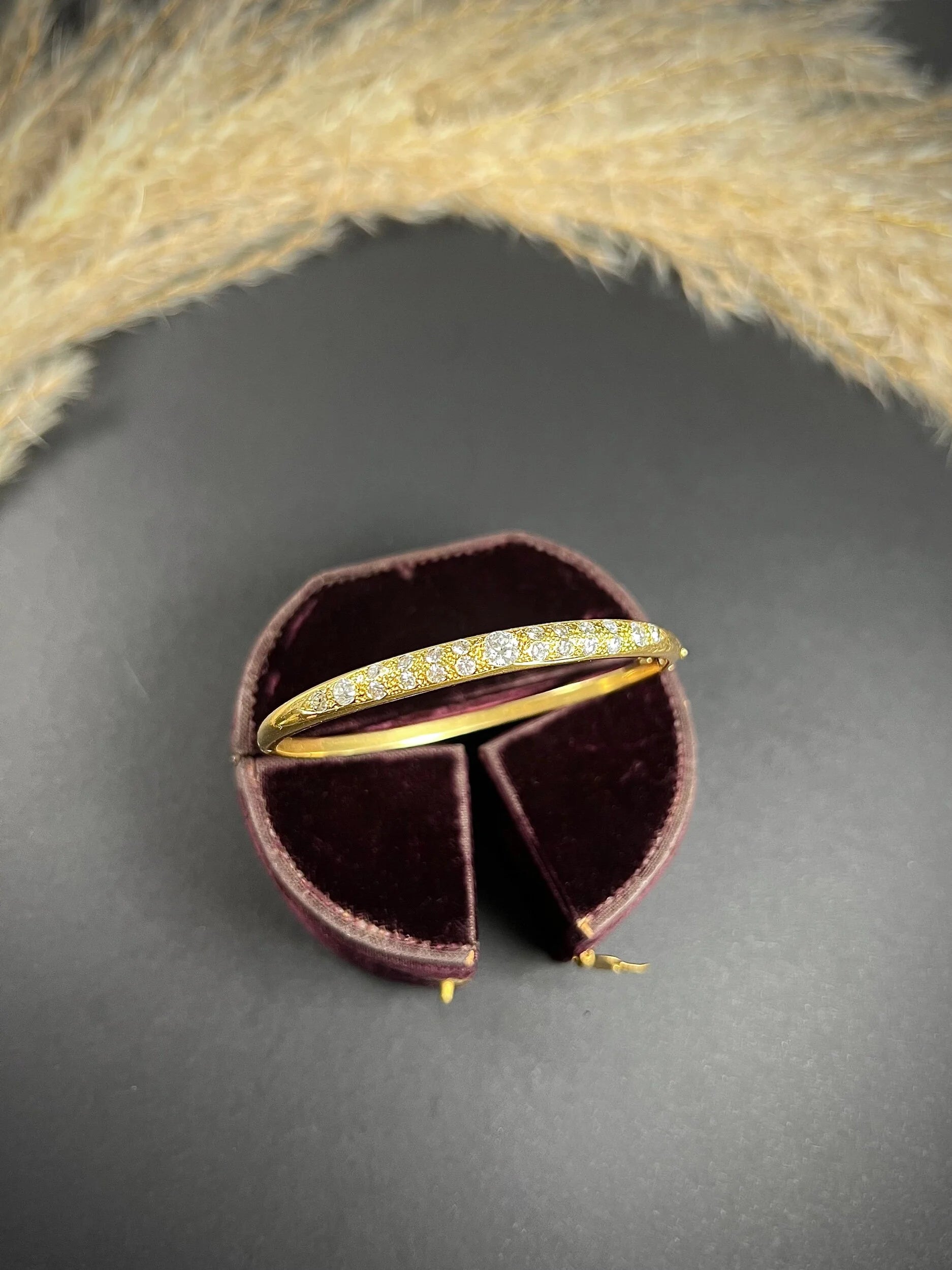 Vintage French 18 Carat Yellow Gold Diamond Bangle Bracelet, Circa 1960